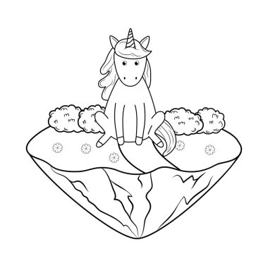 şirin peri masalı tek boynuzlu at manzara vektör çizim tasarım