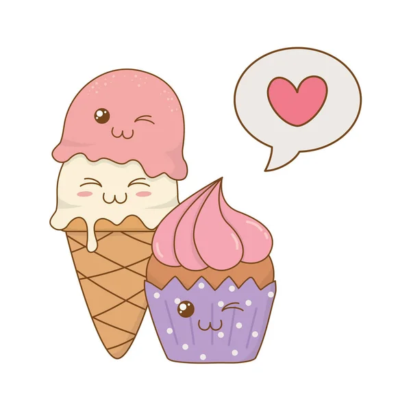 Conjunto Alimentos Panadería Kawaii Caracteres Vector Ilustración Diseño — Archivo Imágenes Vectoriales