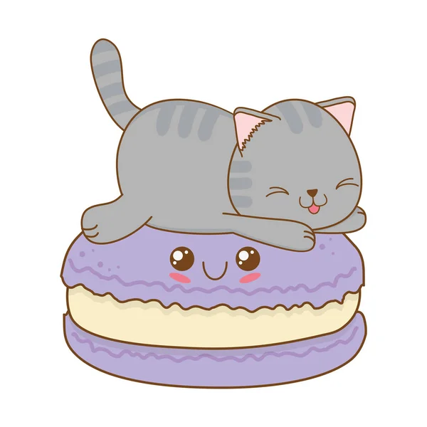 Mignon Petit Chat Avec Des Cookies Kawaii Personnage Vectoriel Illustration — Image vectorielle