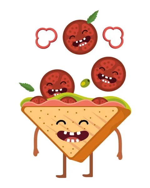 Delicioso Saboroso Sanduíche Kawaii Com Legumes Desenho Animado Vetor Ilustração — Vetor de Stock