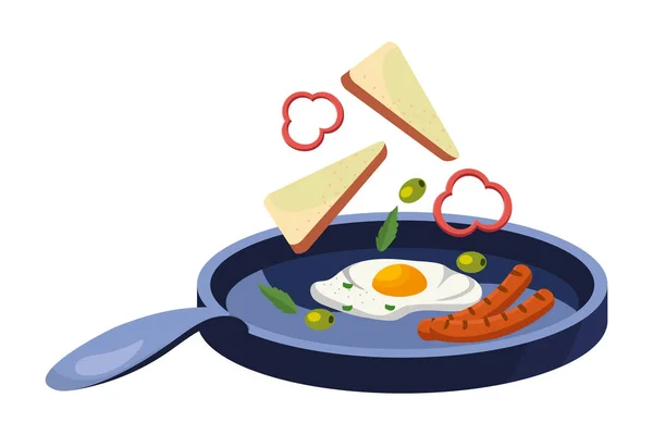 Köstliches Frühstück Kochen Bei Pfanne Cartoon Vektor Illustration Grafik Design — Stockvektor