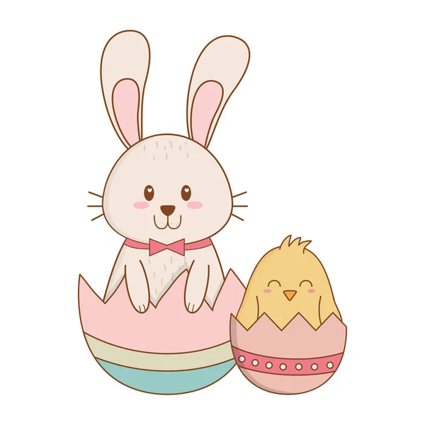 Little Rabbit Chick Egg Painted Easter Characters Vector Illustration Design — Stock Vector