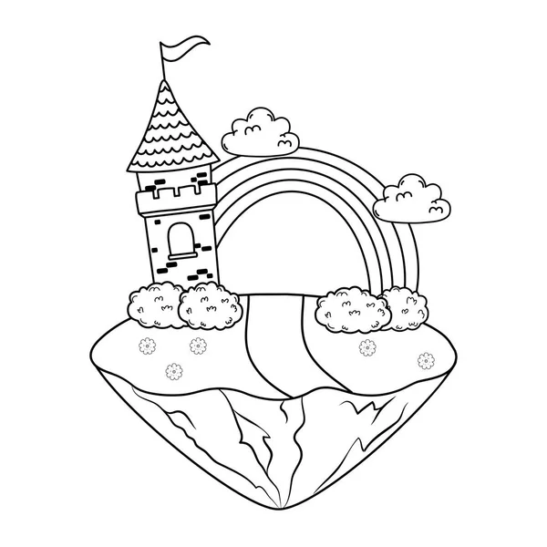 Fairytale Castle Rainbow Field Scene Vector Illustration Design — Stock Vector