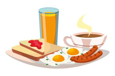 lezzetli lezzetli breakfast çanak karikatür vektör çizim grafik tasarım