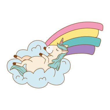 şirin peri masalı tek boynuzlu at bulutların gökkuşağı vektör çizim tasarım ile