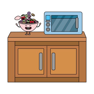 lezzetli lezzetli yemekler kawaii Mısır gevreği çilek mutfak karikatür vektör çizim grafik tasarım yönü ile