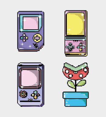 Retro videogames konsol koleksiyonu vektör çizim grafik tasarım