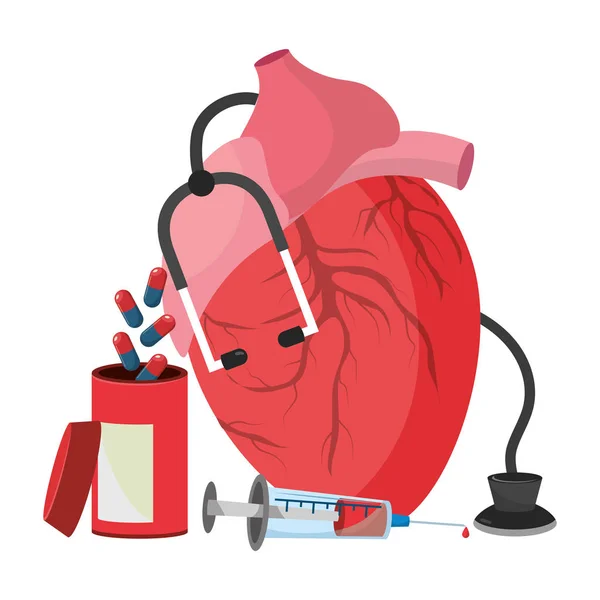 Saúde Médica Anatomia Humana Coração Desenho Animado Vetor Ilustração Design — Vetor de Stock