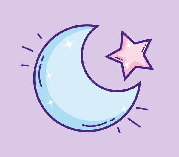 Luna Con Estrella Lindo Dibujos Animados Vector Ilustración Diseño Gráfico — Vector de stock