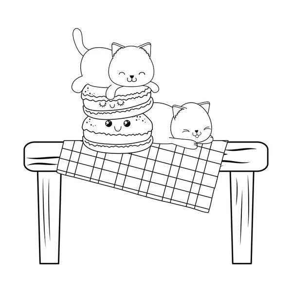 Lindo Poco Gatos Con Donuts Kawaii Caracteres Vector Ilustración Diseño — Vector de stock