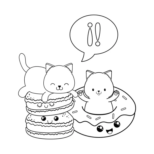 Gatinhos Bonitos Com Cookies Kawaii Personagens Design Ilustração Vetorial — Vetor de Stock