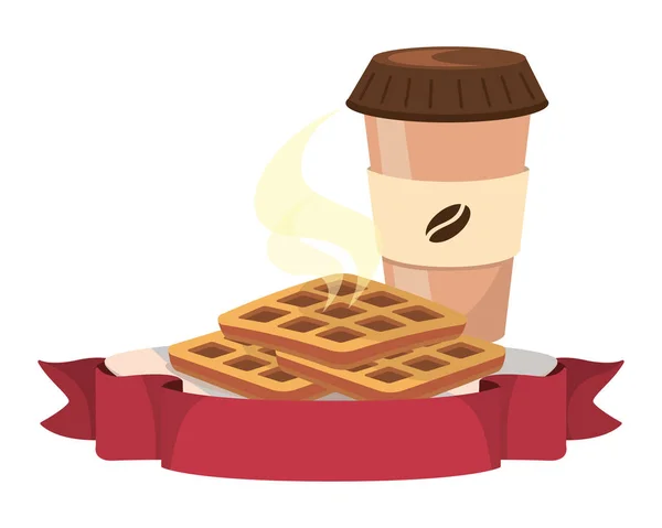 Delicious Tasty Breakfast Ribbon Banner Cartoon Vector Illustration Graphic Design — Stock Vector