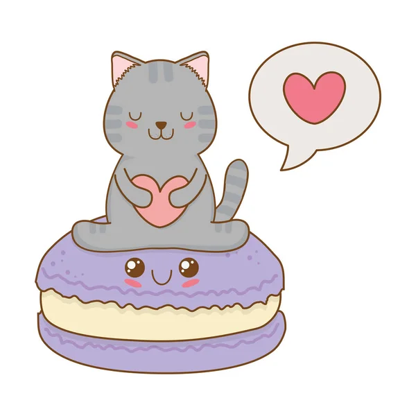 Schattige Kleine Kat Met Cookies Kawaii Characterdesign Vector Illustratie — Stockvector