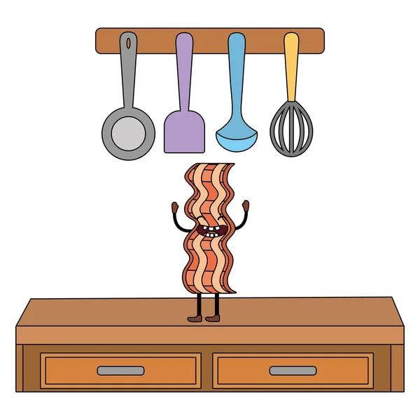 Köstlicher Kawaii Speck Der Küche Cartoon Vektor Illustration Grafik Design — Stockvektor
