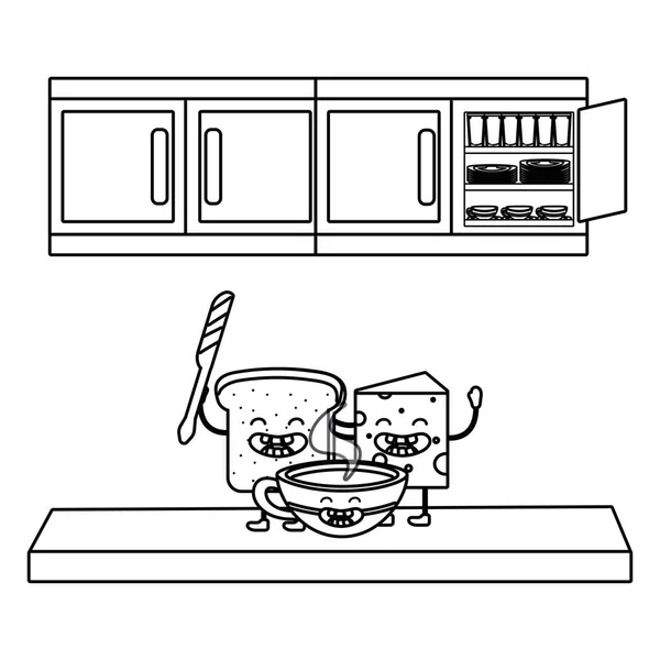 Lahodné Kawaii Snídaňové Ingredience Kuchyni Kreslené Vektorové Ilustrace Grafický Design — Stockový vektor