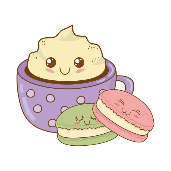 Dulce Cookie Con Chocolate Taza Pastelería Kawaii Caracteres Vector Ilustración — Vector de stock