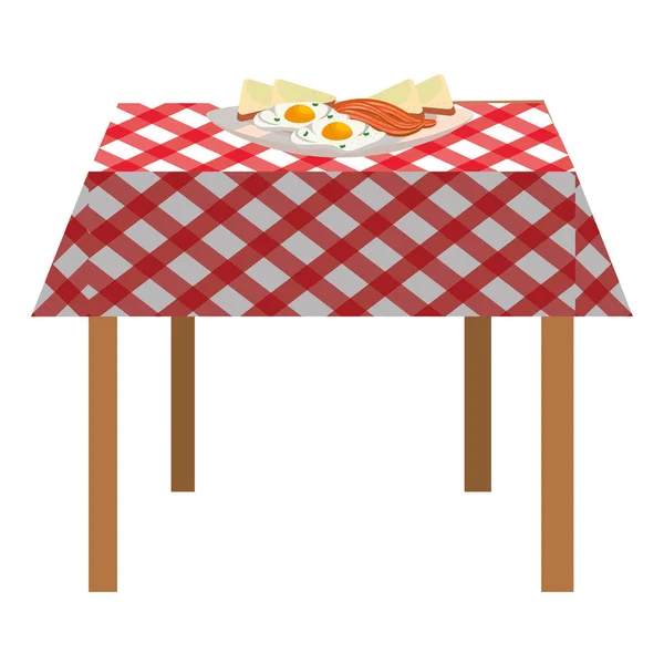 ピクニック テーブル クロス漫画ベクトル イラスト グラフィック デザイン上おいしいおいしい朝食 — ストックベクタ