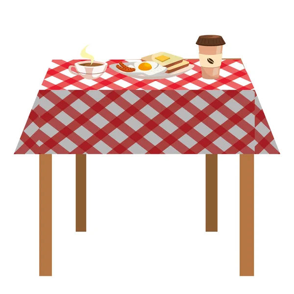 Delicious Tasty Breakfast Picnic Tablecloth Cartoon Vector Illustration Graphic Design — Stock Vector