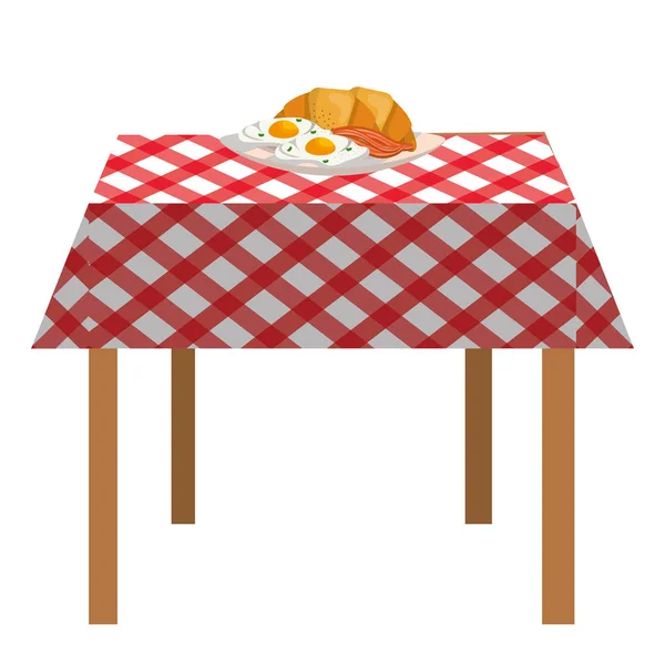 Läckra Välsmakande Frukost Över Picknick Duk Tecknade Vektor Illustration Grafisk — Stock vektor