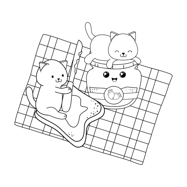 Söt Liten Katt Med Jordgubbssylt Kawaii Tecken Vektor Illustration Design — Stock vektor