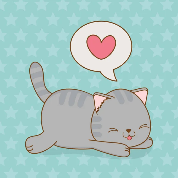 Mignon Petit Chat Avec Coeur Dans Parole Bulle Kawaii Personnage — Image vectorielle