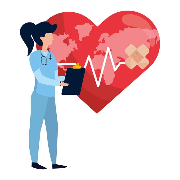 Healthcare Medical Doctor Woman Heart Icon Cartoon Vector Illustration Graphic — Stock Vector