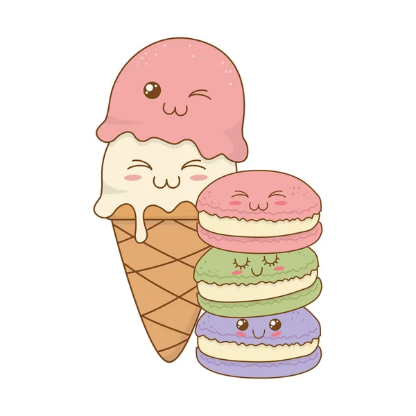 Tatlı Kurabiye Dondurma Pasta Kawaii Karakterleri Çizimde Tasarım Vektör — Stok Vektör
