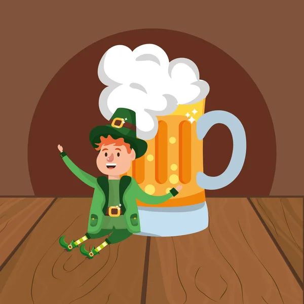 小妖精与啤酒年轻树木繁茂的背景向量插图图形设计 — 图库矢量图片