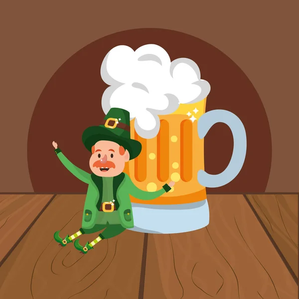 Leprecauno Con Baffi Birra Boschivo Sfondo Vettore Illustrazione Grafica — Vettoriale Stock