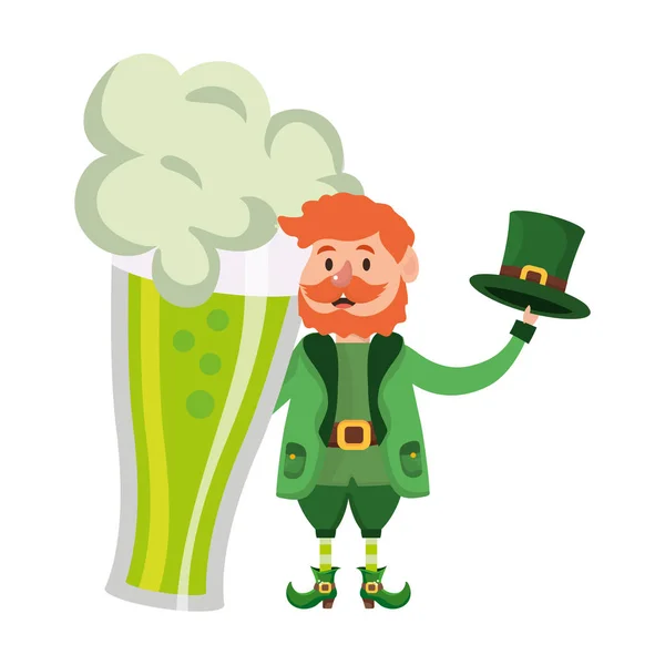 Leprechaun Dvärg Man Glas Vektorillustration — Stock vektor