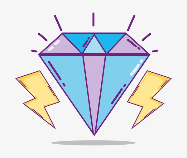 Lindo Diamante Con Rayos Dibujos Animados Vector Ilustración Diseño Gráfico — Vector de stock