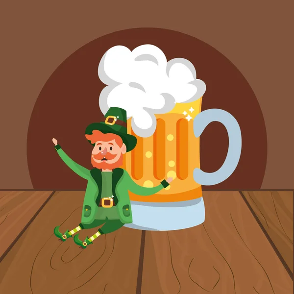 Leprechaun Beer Beard Wooded Background Vector Illustration Graphic Design — Stock Vector