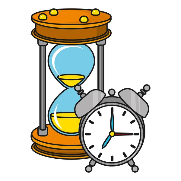 Time Klok Met Zand Glas Cartoon Vector Illustratie Grafisch Ontwerp — Stockvector