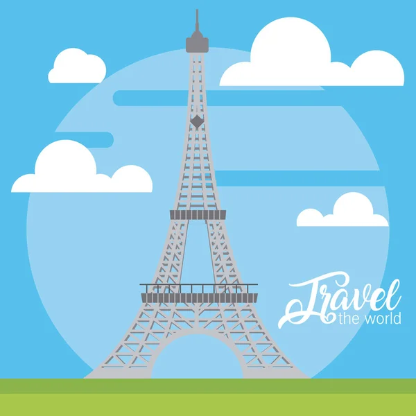 Parcourez Carte Monde Avec Illustration Vectorielle Tour Eiffel Paris — Image vectorielle