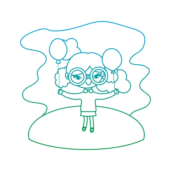 Niña Línea Degradada Con Gafas Globos Ilustración Del Vector Paisaje — Archivo Imágenes Vectoriales