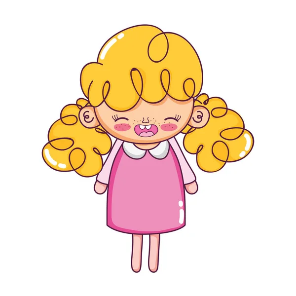 巻き毛のヘアスタイルのベクター イラストが幸せな女の子子供 — ストックベクタ