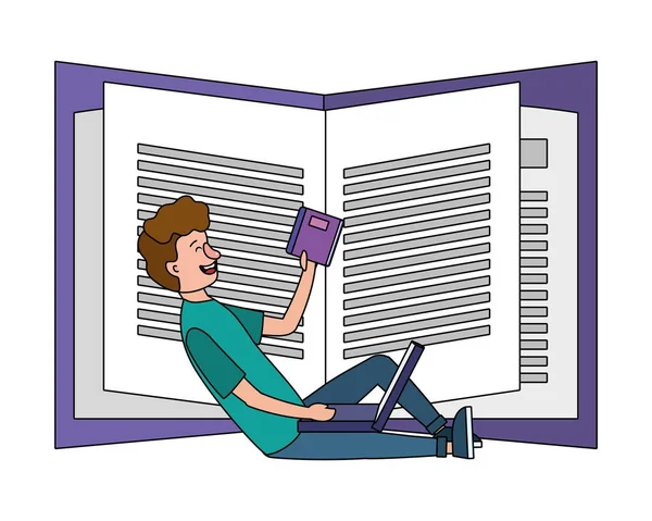 Educação Online Homem Relaxar Leitura Livro Cartoon Vetor Ilustração Gráfico —  Vetores de Stock