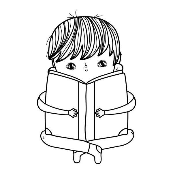 Glücklich Kleiner Junge Liest Buch Vektor Illustration Design — Stockvektor