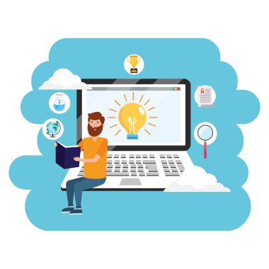 online eğitim adam karikatür vektör çizim grafik tasarım eğitimi