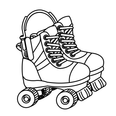 Tekerlekli paten earpod pop sanat karikatür vektör çizim grafik tasarım ile