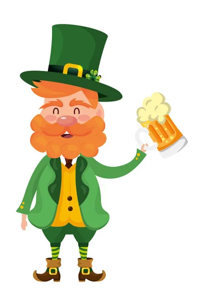 Leprechaun Dwarf Man Beer Vector Illustration — Stock Vector