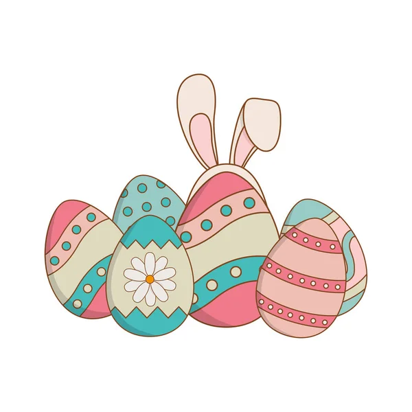 Bellezas Huevos Pintados Con Orejas Conejo Pascua Vector Ilustración Diseño — Vector de stock