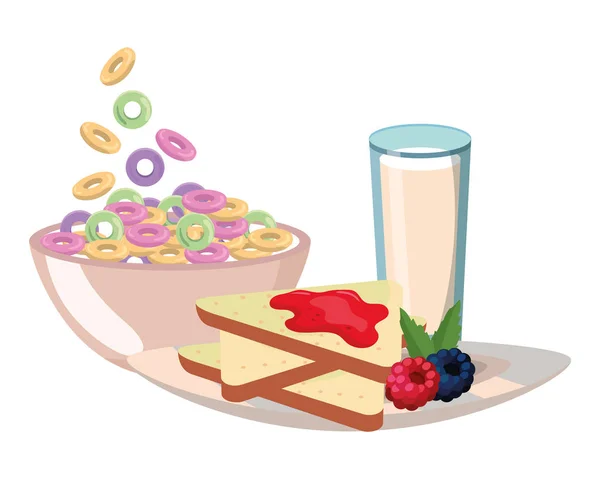Läckra Välsmakande Frukost Med Flingor Skål Tecknade Vektor Illustration Grafisk — Stock vektor