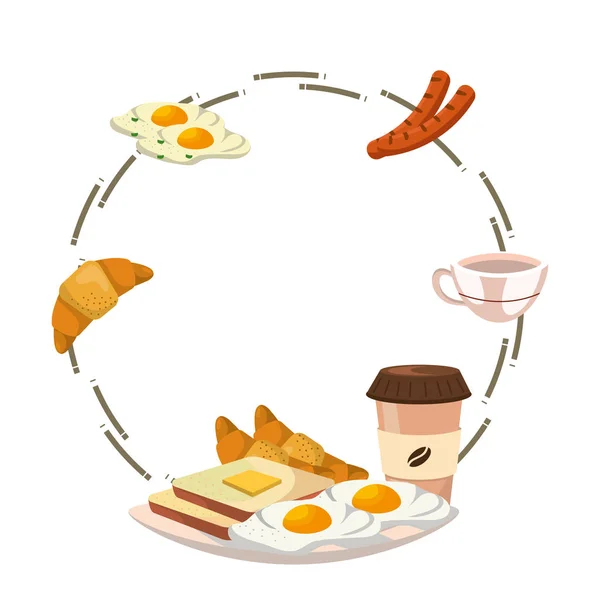 Вкусный Вкусный Завтрак Круглый Иконка Мультипликационный Векторный Графический Дизайн — стоковый вектор