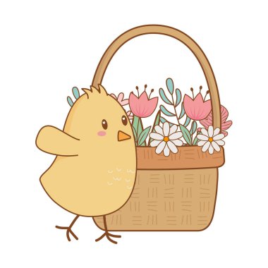 çiçek sepeti Paskalya karakter vektör çizim tasarım ile küçük piliç