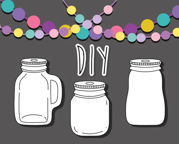 Faça Você Mesmo Artesanato Com Mason Jar Conceito Vetor Ilustração —  Vetores de Stock