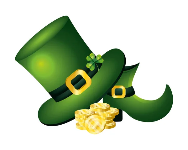 Leprechaun Shoes Hat Gold Coin Illustration Graphic Design — Stock Vector