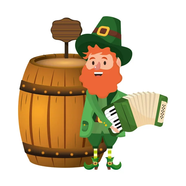 Patricks Day Leprechaun Med Fat Och Dragspel Tecknade Vektor Illustration — Stock vektor