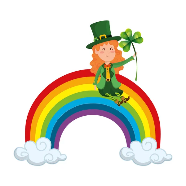 Patricks Day Elf Rainbow Cartoon Vector Illustration Graphic Design — Stock Vector