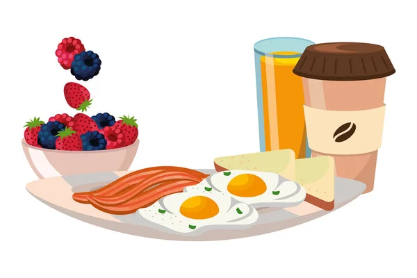 Delicioso Prato Pequeno Almoço Saboroso Desenho Animado Vetor Ilustração Design — Vetor de Stock